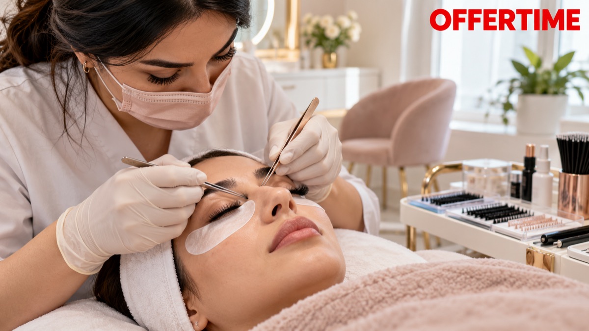 انجام حرفه‌ای اکستنشن مژه در سالن زیبایی